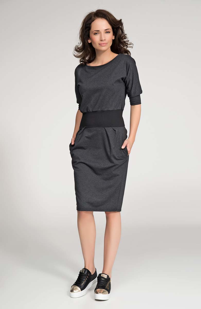 Charcoal grey sporty dress with elasticized waist