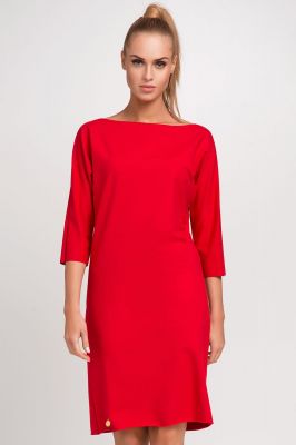 Rose Red shift dress with hemline patch