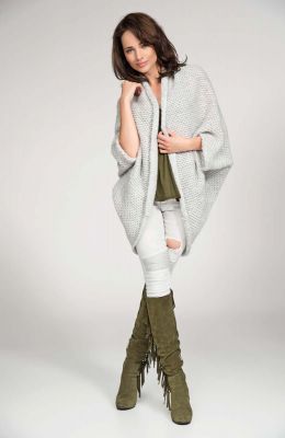 Light grey cardigan cape with wide shoulders