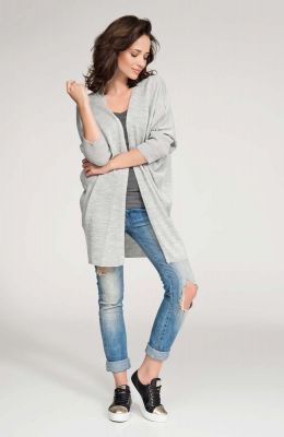 Grey front open sweater with batwing sleeves