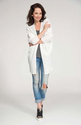 Ecru front open sweater with batwing sleeves