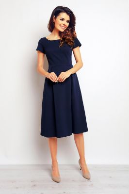 Dark blue midi dress with side box pleats
