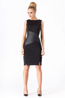 Black Bodycon Dress With Asymmetrical Leather Feature