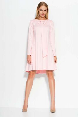 Pink A Line dress with bow neckline