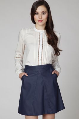 Stylish Dark Blue Leather Skirt with Pockets