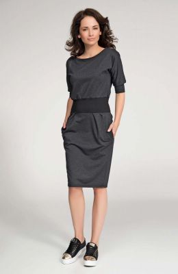 Charcoal grey sporty dress with elasticized waist