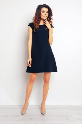 Dark blue shift panel dress with cap sleeves