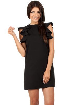 Black High Neck Shift Dress with Waterfall Shoulders