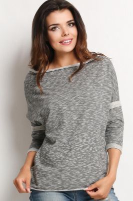 Grey Slouchy Neck Blouse with Contrast Trim