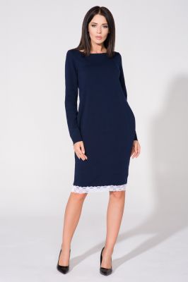 Navy blue tunic dress with contrast lace trim