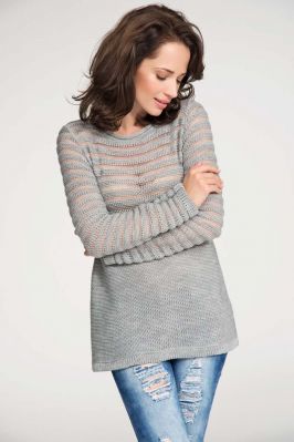 Grey pull over sweater with lace knit