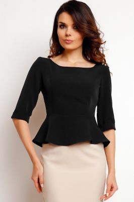 Black peplum blouse with elbow length sleeves