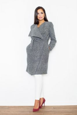 Oversized Double Breasted Grey Coat with Self Tie Belt