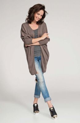 Cappuccino front open sweater with batwing sleeves