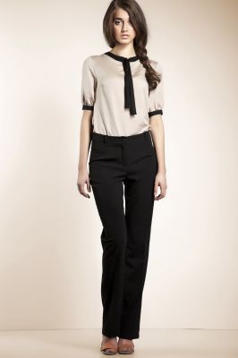 Tailored Straight Cut Black Pants with Button Fastening