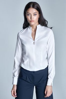 White blouse with slit neckline and cuffs