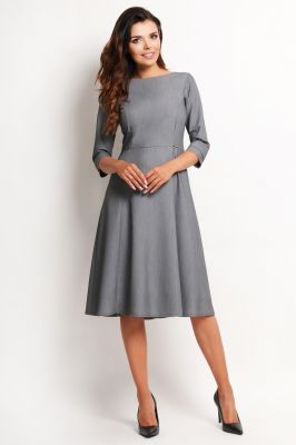 Grey Midi Pleated Dress