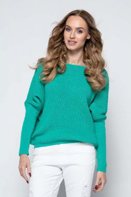 Zielony Sweter z Dekoltem V na Plecach