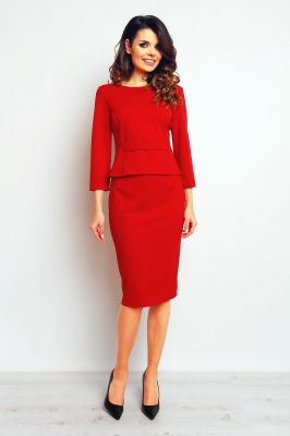Red textured pencil skirt with back seam