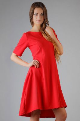 Lake Red High Fad Dress with Dipped Hem