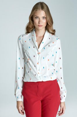 Patterned Blouse with Petite Shawl Collars