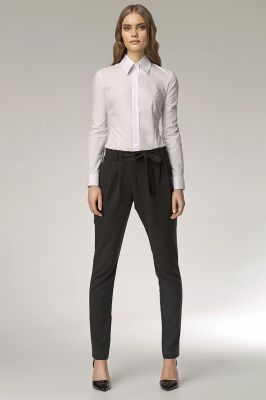 Drop Crotch Black  Pants with Asymmetrical Bow Fastening