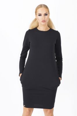 Long Sleeves Black Dress with Side Pockets
