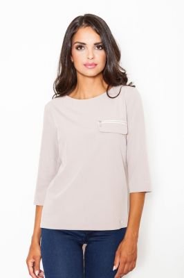 Beige Blouse with ¾ Sleeves and Back Zipper Fastening