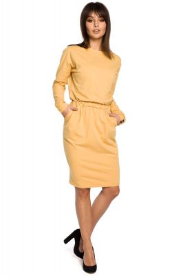 Żółta Sukienka z Gumką w Pasie