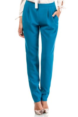 Turquoise Satin Chino Trousers With Pockets