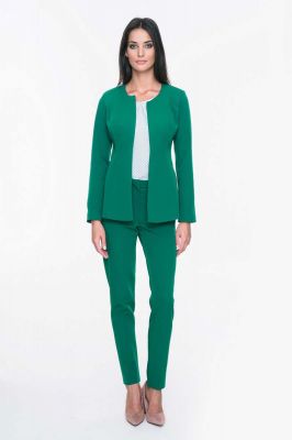 Zielony Żakiet Elegancki Minimalistyczny bez Zapięcia