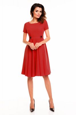 Czerwona Rozkloszowana Sukienka z Podkreśloną Talią