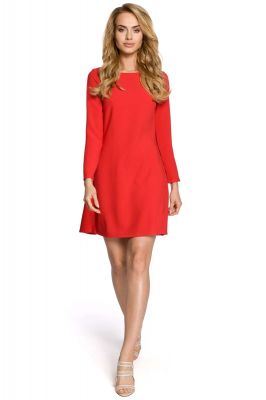 Czerwona Dzianinowa Sukienka z Ozdobnymi Plisami na Plecach