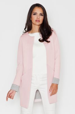 Pink Collarless Front Open Long Coat for women