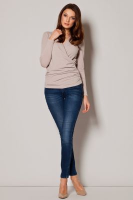 Beige Slouchy Blouse With Crossover Front