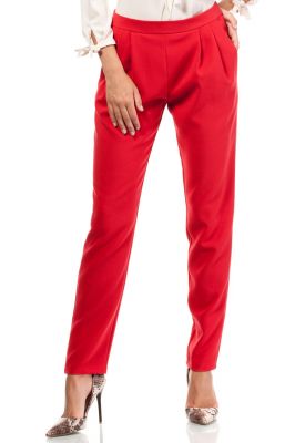 Red Satin Chino Trousers With Pockets