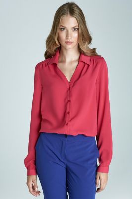 Fuchsia Blouse with Cuffed Long Sleeves