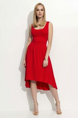Czerwona Sukienka Asymetryczna na Szerokich Ramiączkach