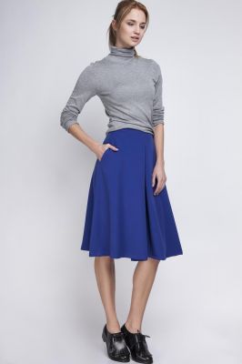Indigo Pleated Midi Skirt with Back Zipper
