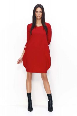 Czerwona Dresowa Mini Sukienka Bombka