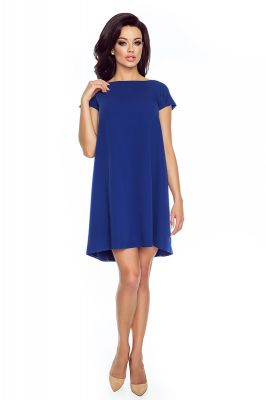 Blue short flared dress with back bow