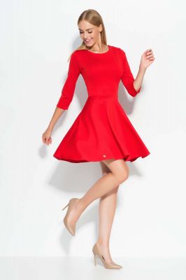 Czerwona Sukienka Mini z Szerokim Dołem
