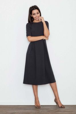 Czarna Sukienka Elegancka Wizytowa Midi