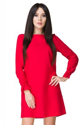 Czerwona Sukienka Wizytowa z Wiązaniami