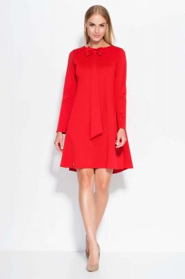 Red A Line dress with bow neckline