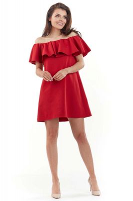 Czerwona Wyjściowa Sukienka Mini Typu Hiszpanka