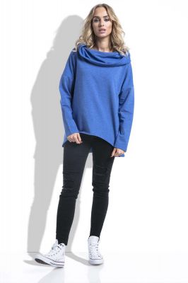 Chabrowa Bluza Asymetryczna Melanżowa z Kapturem