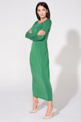Zielona Sukienka Dzianinowa Maxi Drapowana na Boku