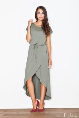Trendy Green Dress With Drawstring Belt and Overlap Skirt