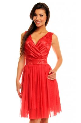 Red crossover lace bodice dress